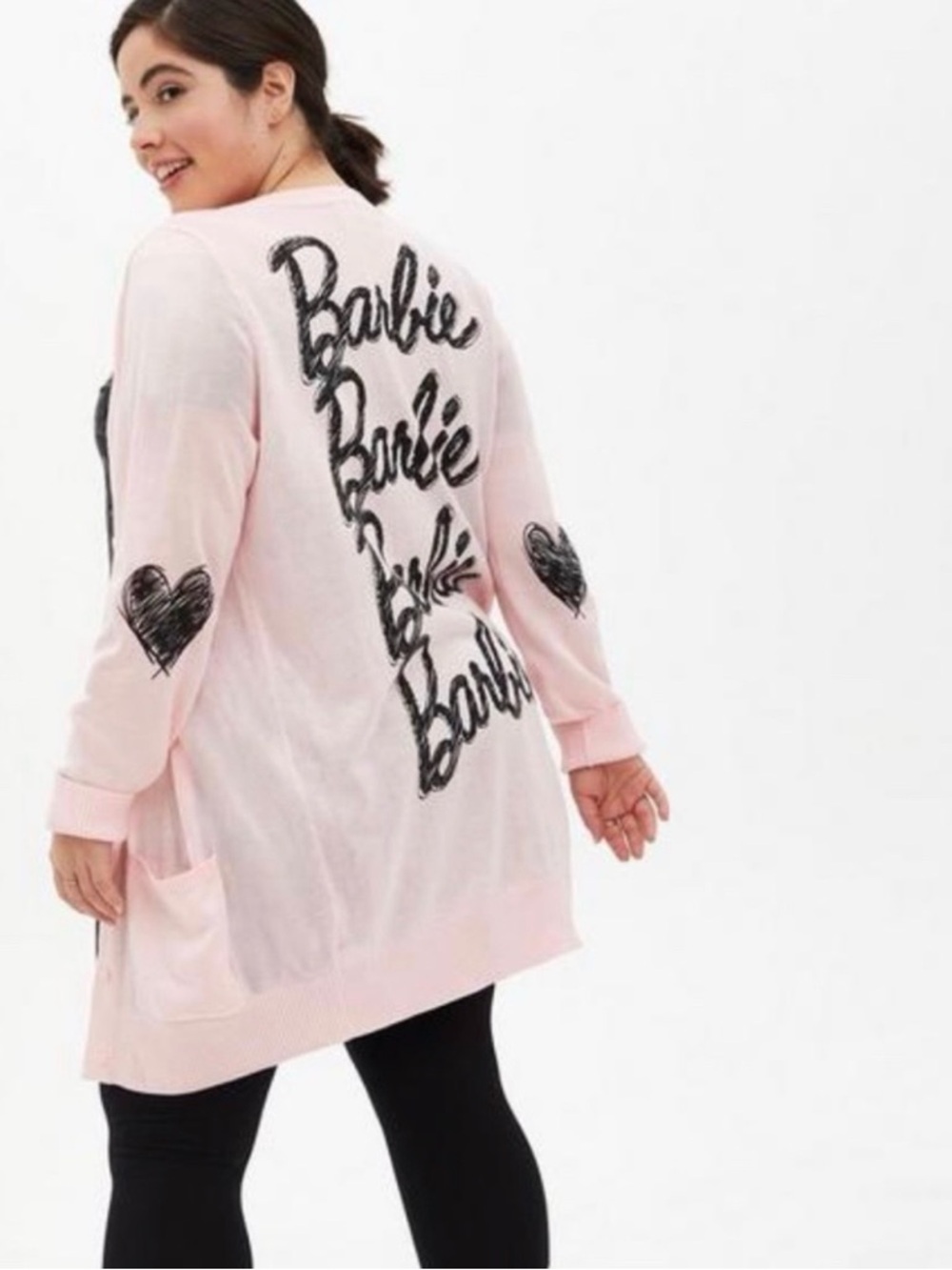Barbie Light Pink Cardigan with Black Script and Hearts